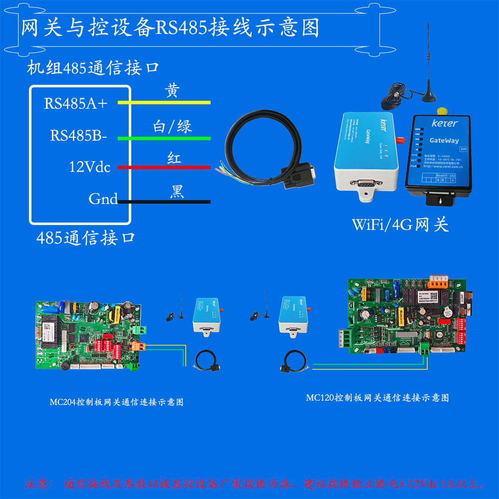 麦克维尔MWSC分体式水源热泵中央空调手机远程控制网关安装与接线说明图
