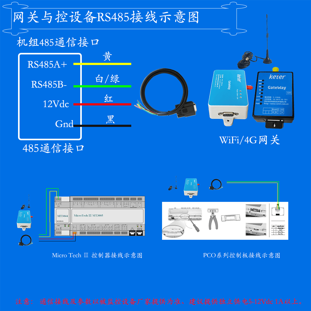 麦克维尔MHS螺杆风冷冷水热泵机组手机远程控制网关安装与接线说明图