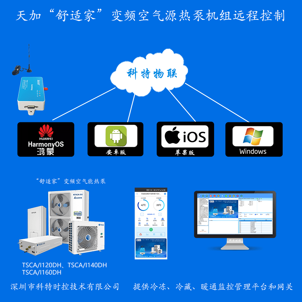 天加舒适家全变频空气源热泵户式水空调远程控制网关产品图